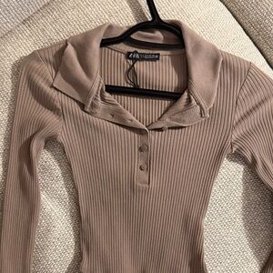 Zara cream collard bodysuit